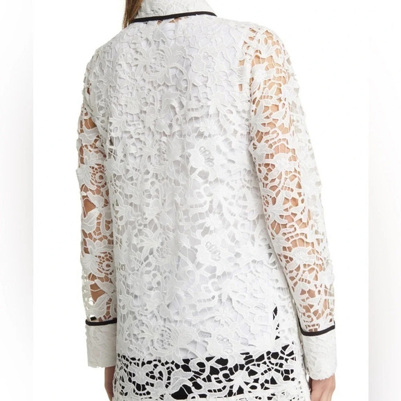 Ming Wang Sz S magnificent openwork white/black trim lace jacket Heritage lovely - Picture 7 of 15